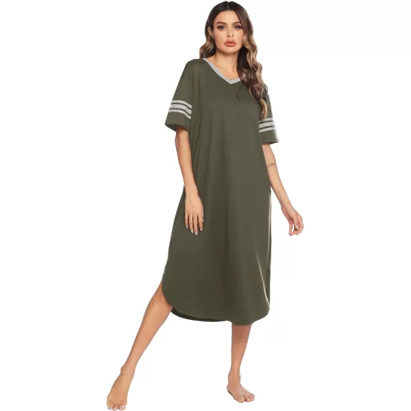 Ekouaer Long Nightgown Womens V Neck Loungewear Oversized Sleepwear Loose Sleep Dress S4XLArmy Green