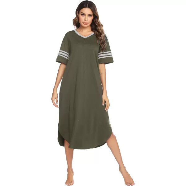 Ekouaer Long Nightgown Womens V Neck Loungewear Oversized Sleepwear Loose Sleep Dress S4XLArmy Green