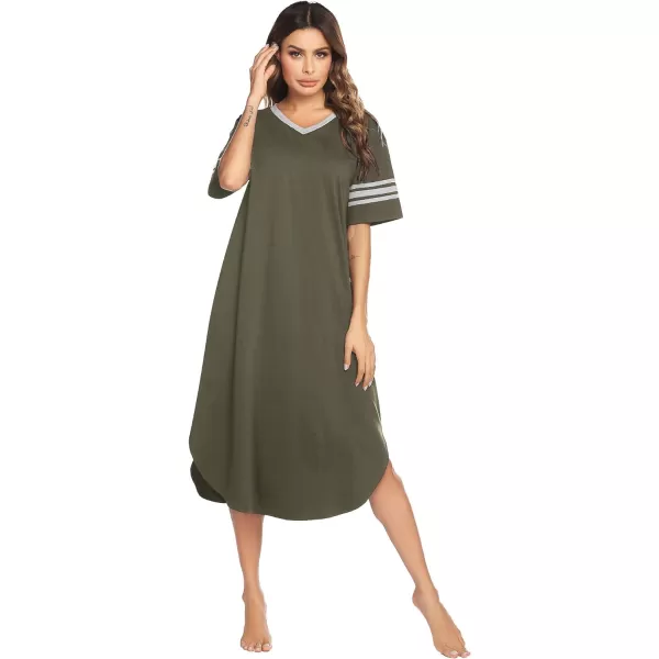 Ekouaer Long Nightgown Womens V Neck Loungewear Oversized Sleepwear Loose Sleep Dress S4XLArmy Green