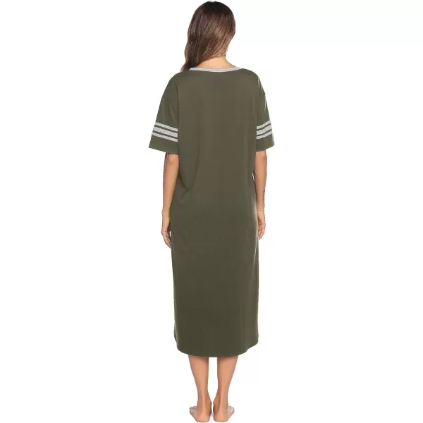 Ekouaer Long Nightgown Womens V Neck Loungewear Oversized Sleepwear Loose Sleep Dress S4XLArmy Green