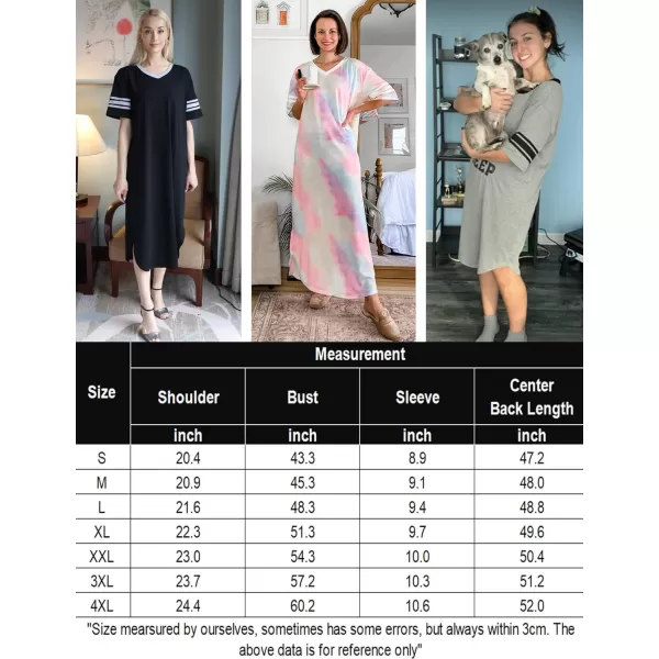 Ekouaer Long Nightgown Womens V Neck Loungewear Oversized Sleepwear Loose Sleep Dress S4XLBlack