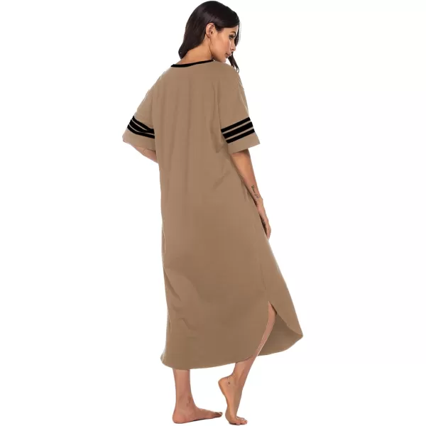 Ekouaer Long Nightgown Womens V Neck Loungewear Oversized Sleepwear Loose Sleep Dress S4XLBrown