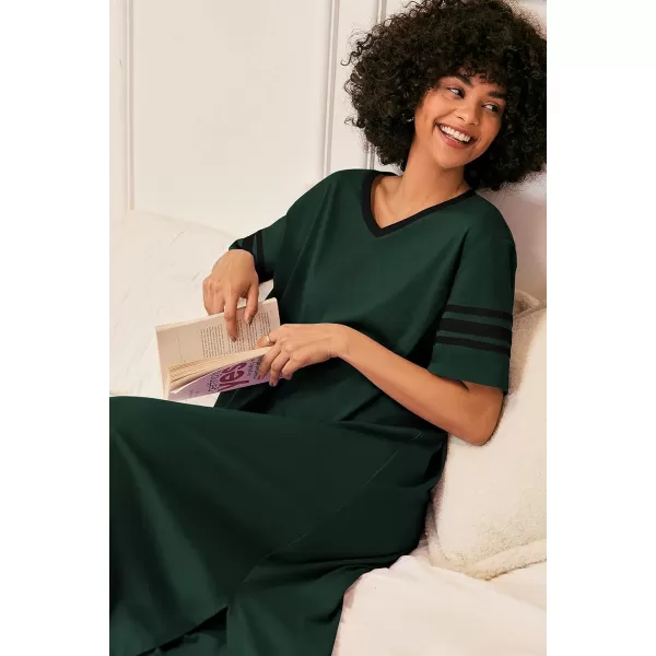 Ekouaer Long Nightgown Womens V Neck Loungewear Oversized Sleepwear Loose Sleep Dress S4XLDark Green