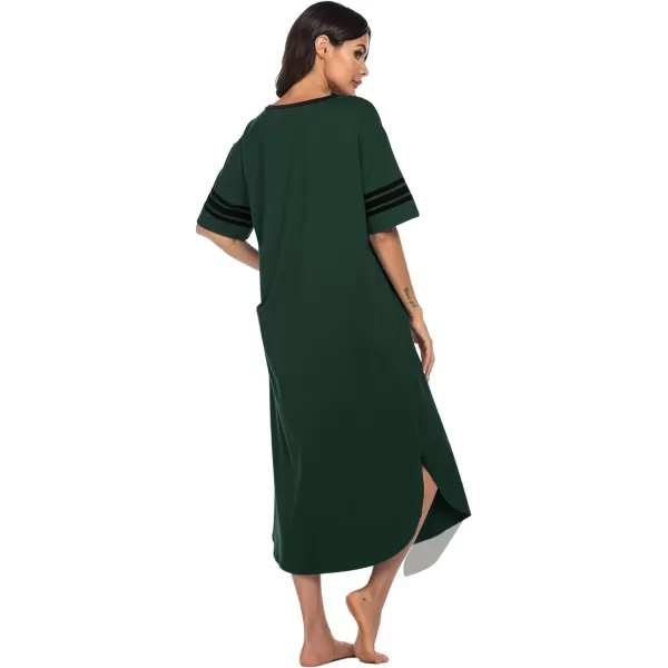 Ekouaer Long Nightgown Womens V Neck Loungewear Oversized Sleepwear Loose Sleep Dress S4XLDark Green