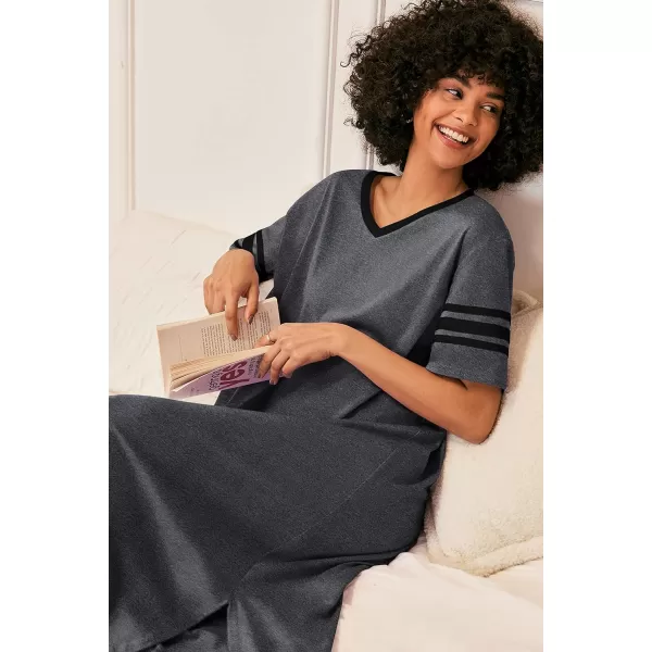 Ekouaer Long Nightgown Womens V Neck Loungewear Oversized Sleepwear Loose Sleep Dress S4XLDark Grey