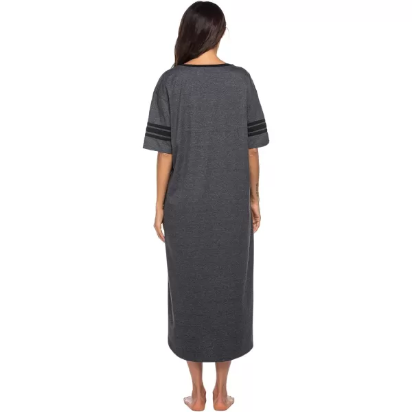 Ekouaer Long Nightgown Womens V Neck Loungewear Oversized Sleepwear Loose Sleep Dress S4XLDark Grey