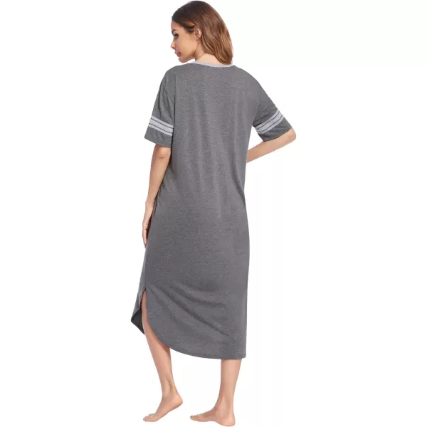 Ekouaer Long Nightgown Womens V Neck Loungewear Oversized Sleepwear Loose Sleep Dress S4XLGreysleep All Day