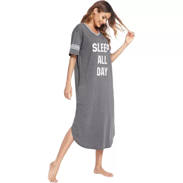 Ekouaer Long Nightgown Womens V Neck Loungewear Oversized Sleepwear Loose Sleep Dress S4XLGreysleep All Day