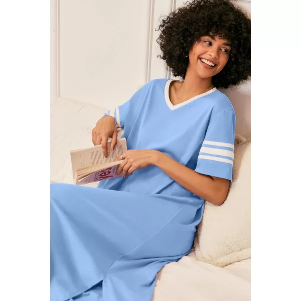 Ekouaer Long Nightgown Womens V Neck Loungewear Oversized Sleepwear Loose Sleep Dress S4XLLight Blue