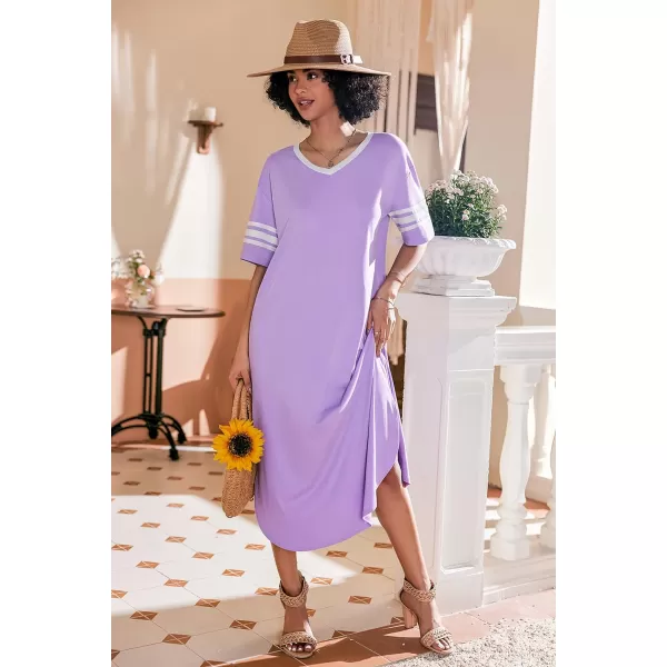 Ekouaer Long Nightgown Womens V Neck Loungewear Oversized Sleepwear Loose Sleep Dress S4XLLight Purple