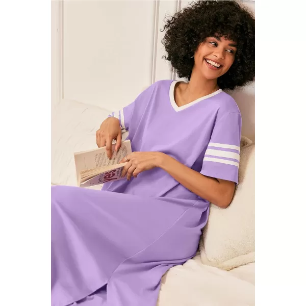 Ekouaer Long Nightgown Womens V Neck Loungewear Oversized Sleepwear Loose Sleep Dress S4XLLight Purple