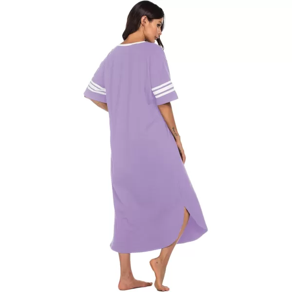 Ekouaer Long Nightgown Womens V Neck Loungewear Oversized Sleepwear Loose Sleep Dress S4XLLight Purple