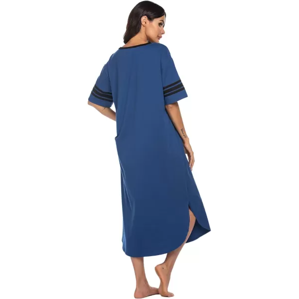 Ekouaer Long Nightgown Womens V Neck Loungewear Oversized Sleepwear Loose Sleep Dress S4XLNavy Blue