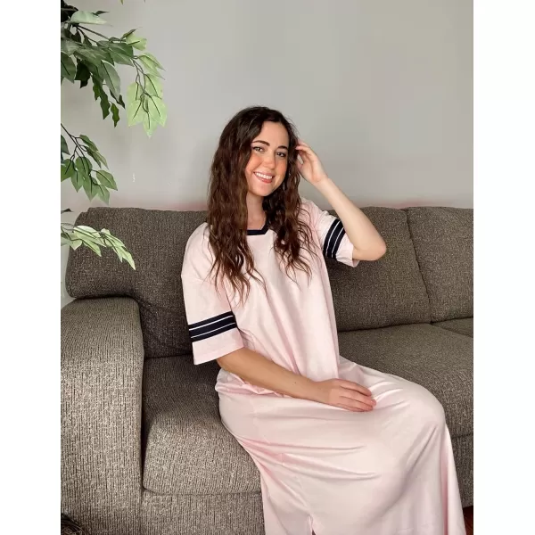 Ekouaer Long Nightgown Womens V Neck Loungewear Oversized Sleepwear Loose Sleep Dress S4XLPink