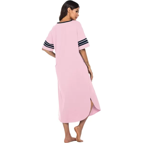 Ekouaer Long Nightgown Womens V Neck Loungewear Oversized Sleepwear Loose Sleep Dress S4XLPink