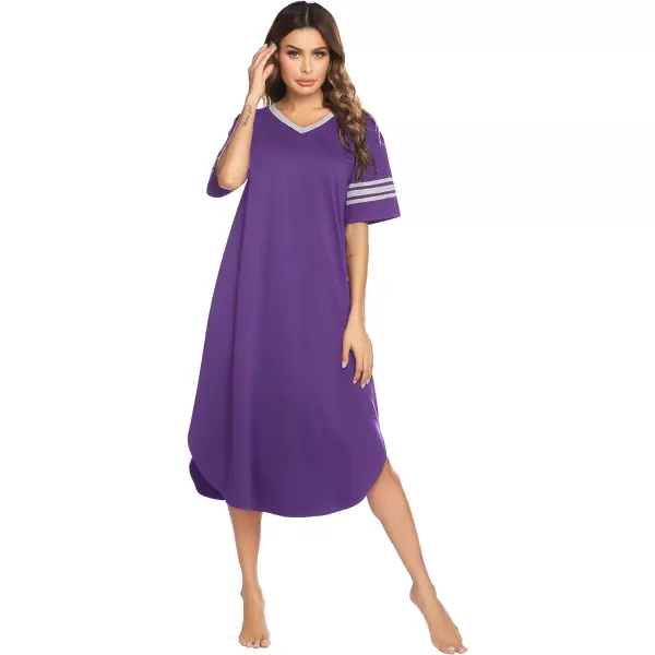 Ekouaer Long Nightgown Womens V Neck Loungewear Oversized Sleepwear Loose Sleep Dress S4XLPurple