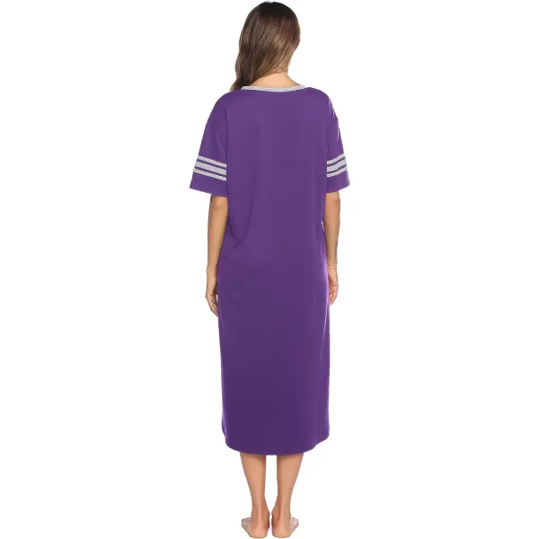 Ekouaer Long Nightgown Womens V Neck Loungewear Oversized Sleepwear Loose Sleep Dress S4XLPurple