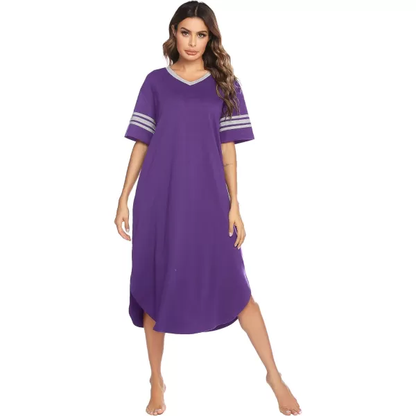 Ekouaer Long Nightgown Womens V Neck Loungewear Oversized Sleepwear Loose Sleep Dress S4XLPurple