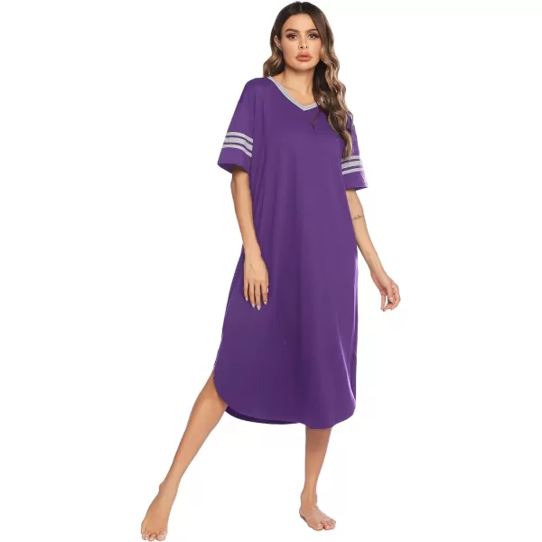 Ekouaer Long Nightgown Womens V Neck Loungewear Oversized Sleepwear Loose Sleep Dress S4XLPurple