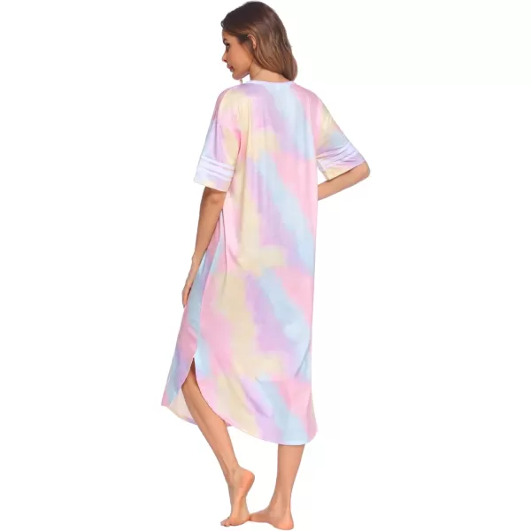 Ekouaer Long Nightgown Womens V Neck Loungewear Oversized Sleepwear Loose Sleep Dress S4XLTie Dyecolorful