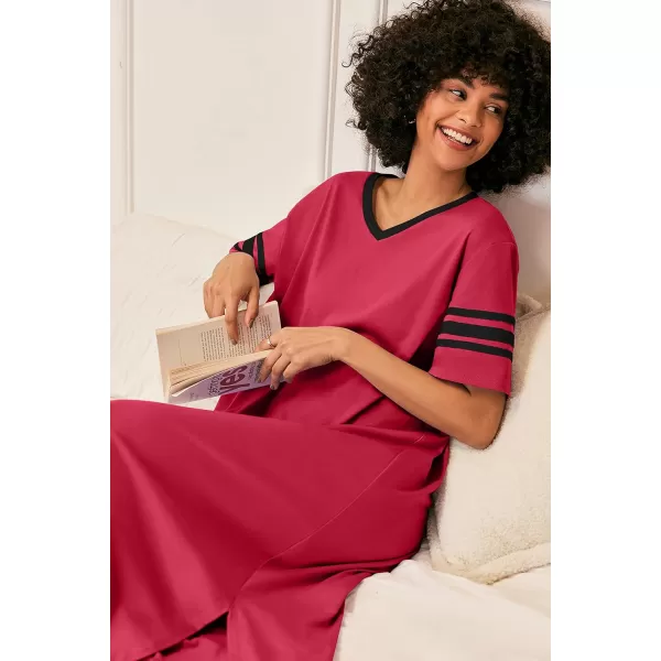 Ekouaer Long Nightgown Womens V Neck Loungewear Oversized Sleepwear Loose Sleep Dress S4XLWatermelon Red