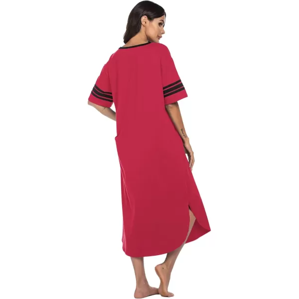 Ekouaer Long Nightgown Womens V Neck Loungewear Oversized Sleepwear Loose Sleep Dress S4XLWatermelon Red