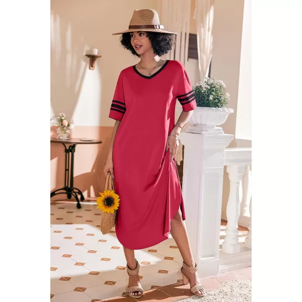 Ekouaer Long Nightgown Womens V Neck Loungewear Oversized Sleepwear Loose Sleep Dress S4XLWatermelon Red