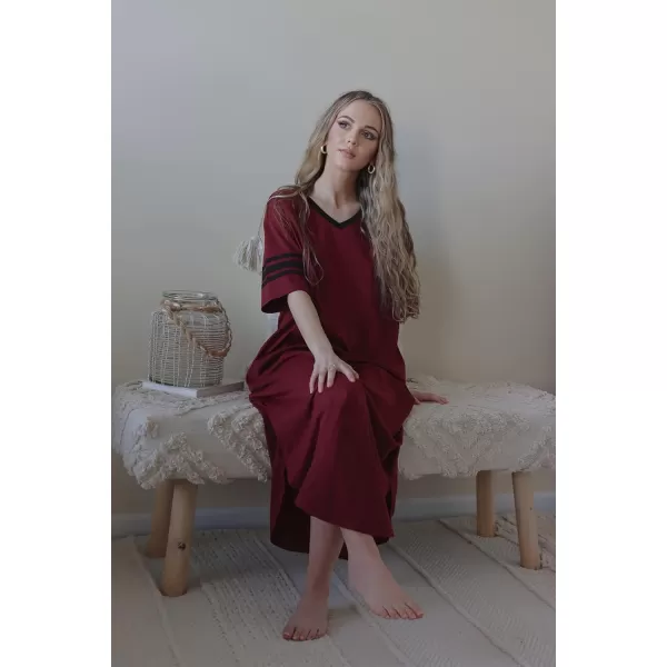 Ekouaer Long Nightgown Womens V Neck Loungewear Oversized Sleepwear Loose Sleep Dress S4XLWine Red