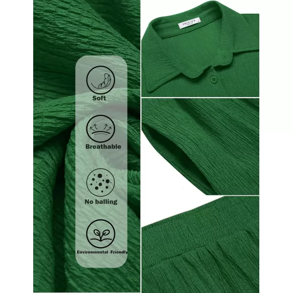 Ekouaer Lounge Set for Women Button Down 2 Pieces Outfits Long Sleeve Pajamas Loungewear with Pockets SXXLGreen