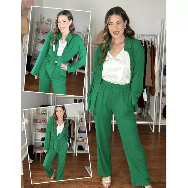 Ekouaer Lounge Set for Women Button Down 2 Pieces Outfits Long Sleeve Pajamas Loungewear with Pockets SXXLGreen