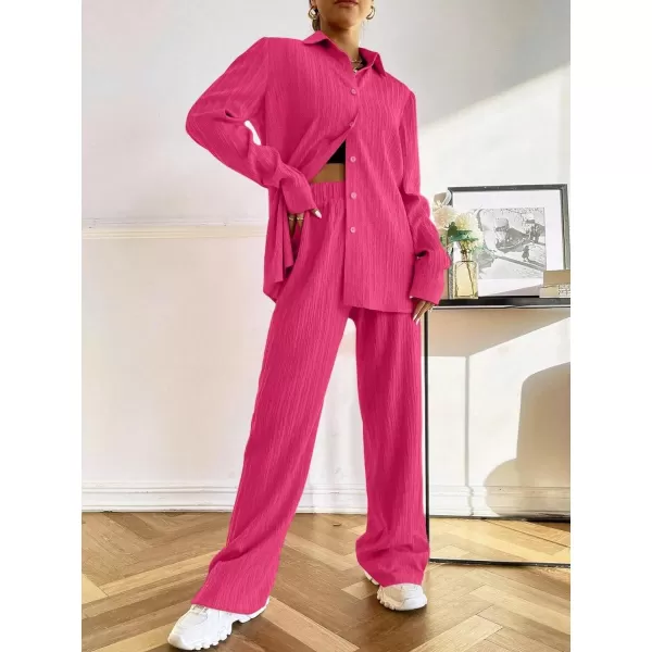 Ekouaer Lounge Set for Women Button Down 2 Pieces Outfits Long Sleeve Pajamas Loungewear with Pockets SXXLRose