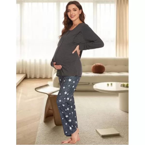 Ekouaer Maternity Nursing Pajama Set Long Sleeves Breastfeeding Sleepwear Soft Hospital Pregnancy pjs SetsDark Gray