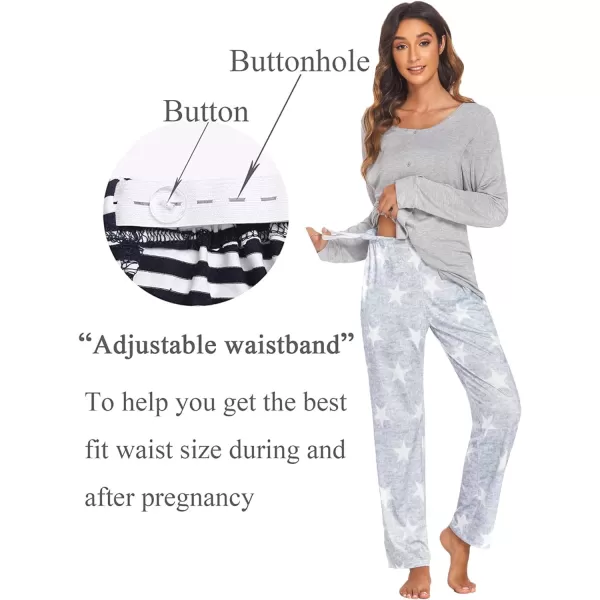 Ekouaer Maternity Nursing Pajama Set Long Sleeves Breastfeeding Sleepwear Soft Hospital Pregnancy pjs SetsLight Gray