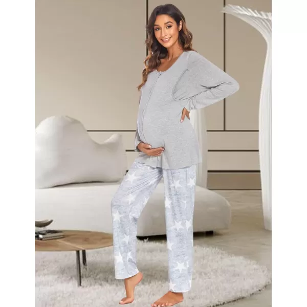 Ekouaer Maternity Nursing Pajama Set Long Sleeves Breastfeeding Sleepwear Soft Hospital Pregnancy pjs SetsLight Gray