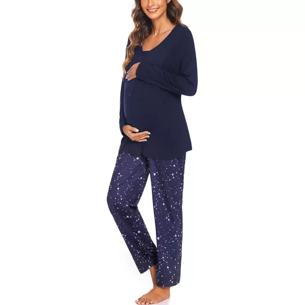 Ekouaer Maternity Nursing Pajama Set Long Sleeves Breastfeeding Sleepwear Soft Hospital Pregnancy pjs SetsNavy Blue Stars