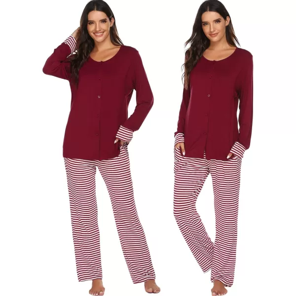 Ekouaer Maternity Nursing Pajama Set Long Sleeves Breastfeeding Sleepwear Soft Hospital Pregnancy pjs SetsWine Red