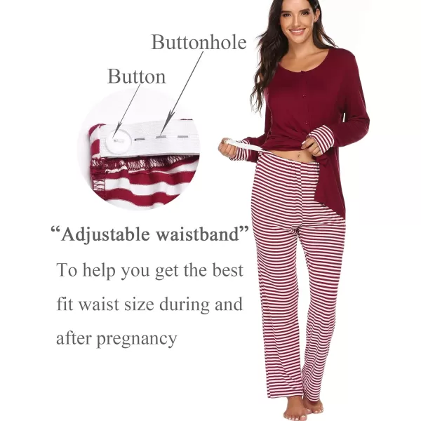 Ekouaer Maternity Nursing Pajama Set Long Sleeves Breastfeeding Sleepwear Soft Hospital Pregnancy pjs SetsWine Red