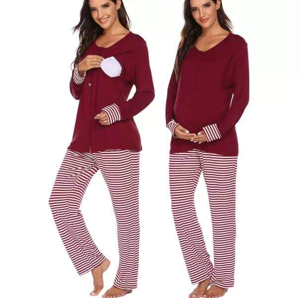 Ekouaer Maternity Nursing Pajama Set Long Sleeves Breastfeeding Sleepwear Soft Hospital Pregnancy pjs SetsWine Red