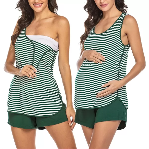 Ekouaer Maternity Nursing Pajamas Sleepwear Set Shorts Striped for Hospital HomeGreenstriped