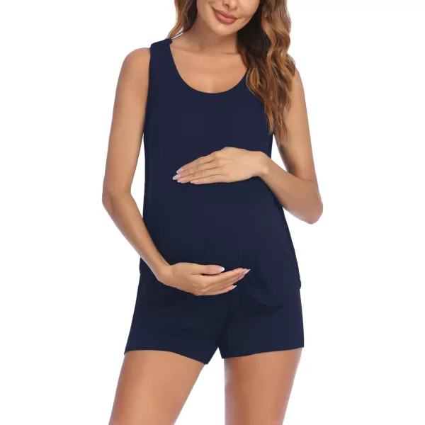 Ekouaer Maternity Nursing Pajamas Sleepwear Set Shorts Striped for Hospital HomeNavy Blue