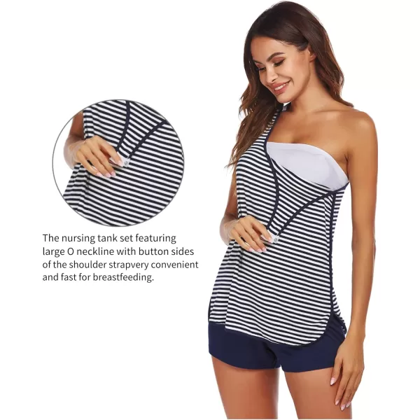 Ekouaer Maternity Nursing Pajamas Sleepwear Set Shorts Striped for Hospital HomeNavy Bluestriped