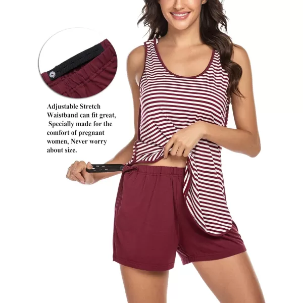 Ekouaer Maternity Nursing Pajamas Sleepwear Set Shorts Striped for Hospital HomeWine Redstriped