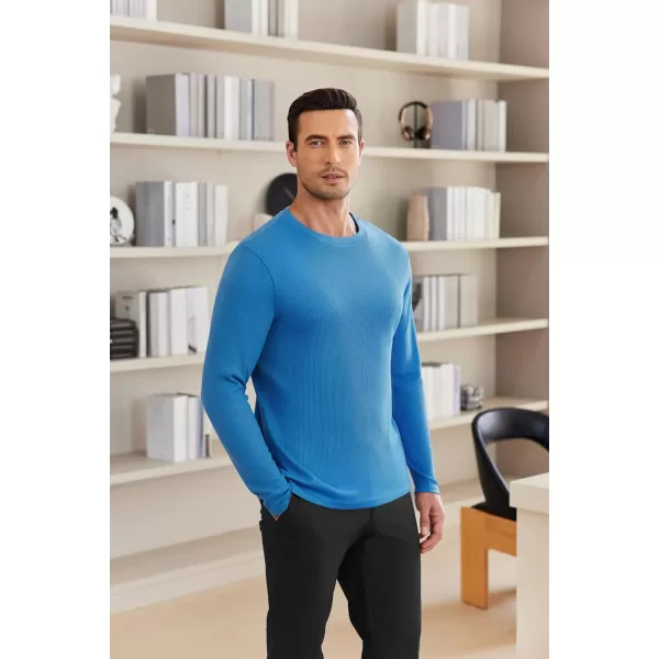 Ekouaer Mens Long Sleeve Shirts Honeycomb Waffle Pullover Sweater Crewneck Thermal Tops Lightweight UndershirtsBlue