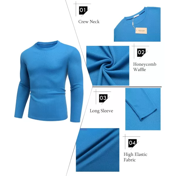 Ekouaer Mens Long Sleeve Shirts Honeycomb Waffle Pullover Sweater Crewneck Thermal Tops Lightweight UndershirtsBlue