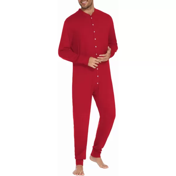 Ekouaer Mens Thermal Union Suit Button Down Onesies Long Sleeve One Piece Pajama with Button Flap SXXLAred