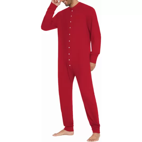 Ekouaer Mens Thermal Union Suit Button Down Onesies Long Sleeve One Piece Pajama with Button Flap SXXLAred