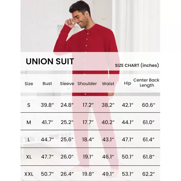 Ekouaer Mens Thermal Union Suit Button Down Onesies Long Sleeve One Piece Pajama with Button Flap SXXLAred