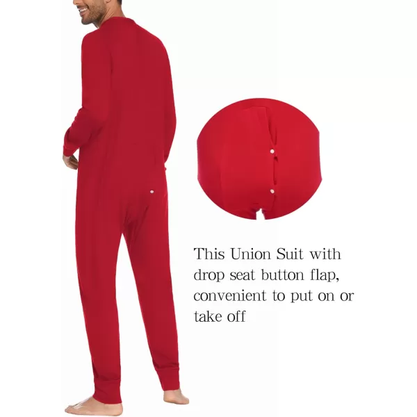 Ekouaer Mens Thermal Union Suit Button Down Onesies Long Sleeve One Piece Pajama with Button Flap SXXLAred