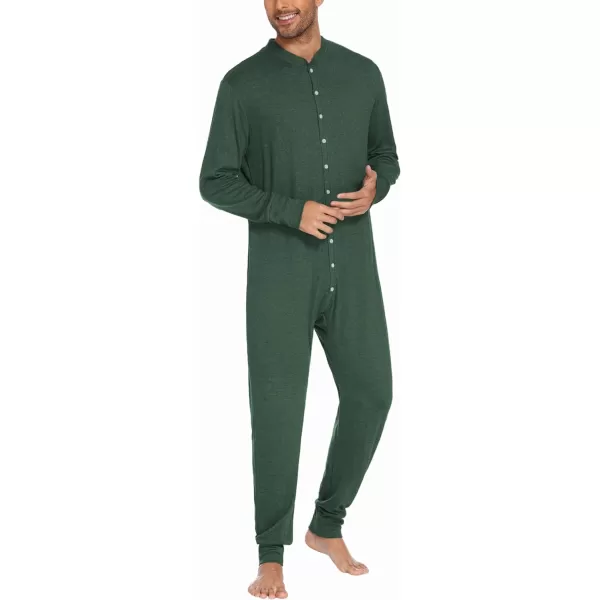 Ekouaer Mens Thermal Union Suit Button Down Onesies Long Sleeve One Piece Pajama with Button Flap SXXLArmy Green