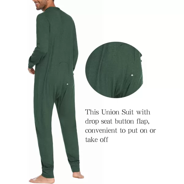 Ekouaer Mens Thermal Union Suit Button Down Onesies Long Sleeve One Piece Pajama with Button Flap SXXLArmy Green